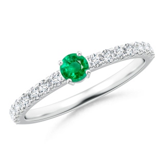 3.5mm AAA Classic Solitaire Emerald Promise Ring with Pavé Diamonds in White Gold