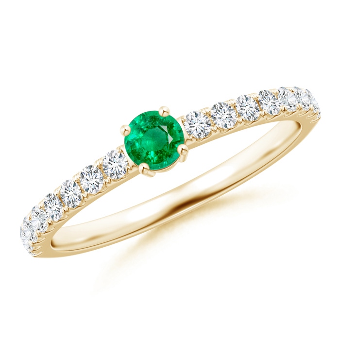 3.5mm AAA Classic Solitaire Emerald Promise Ring with Pavé Diamonds in Yellow Gold