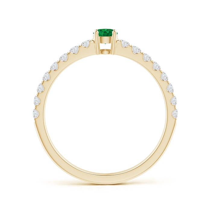 3.5mm AAA Classic Solitaire Emerald Promise Ring with Pavé Diamonds in Yellow Gold Side-1