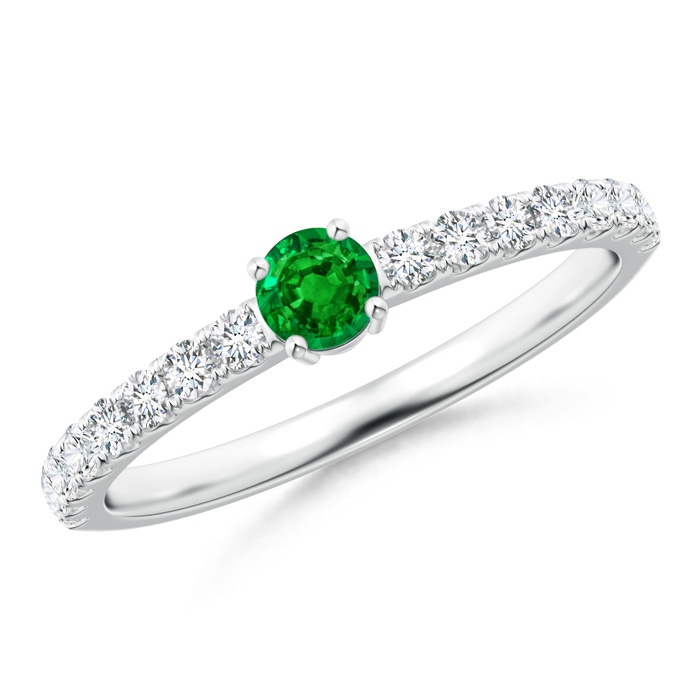 3.5mm AAAA Classic Solitaire Emerald Promise Ring with Pavé Diamonds in P950 Platinum