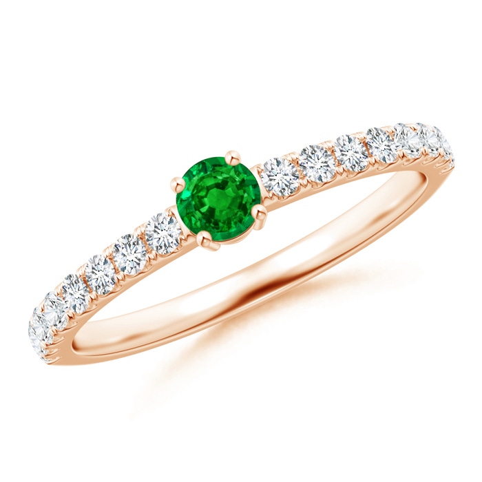 3.5mm AAAA Classic Solitaire Emerald Promise Ring with Pavé Diamonds in Rose Gold