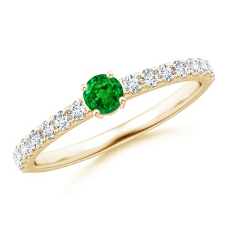 3.5mm AAAA Classic Solitaire Emerald Promise Ring with Pavé Diamonds in Yellow Gold