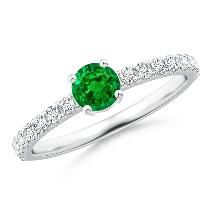 4.5mm AAAA Classic Solitaire Emerald Promise Ring with Pavé Diamonds in White Gold