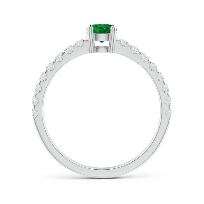 4.5mm AAAA Classic Solitaire Emerald Promise Ring with Pavé Diamonds in White Gold Side-1