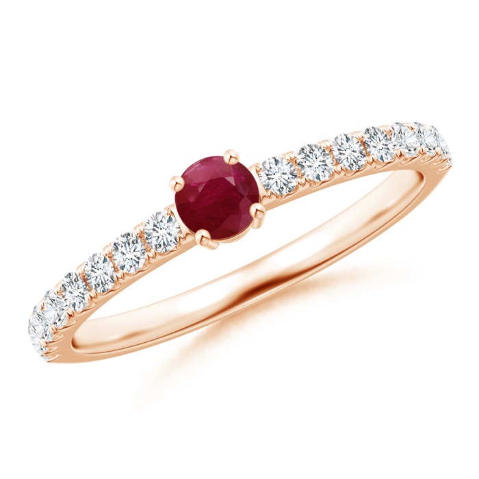 3.5mm A Classic Solitaire Ruby Promise Ring with Pavé Diamonds in Rose Gold 