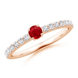 3.5mm AAA Classic Solitaire Ruby Promise Ring with Pavé Diamonds in Rose Gold