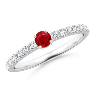 3.5mm AAA Classic Solitaire Ruby Promise Ring with Pavé Diamonds in White Gold