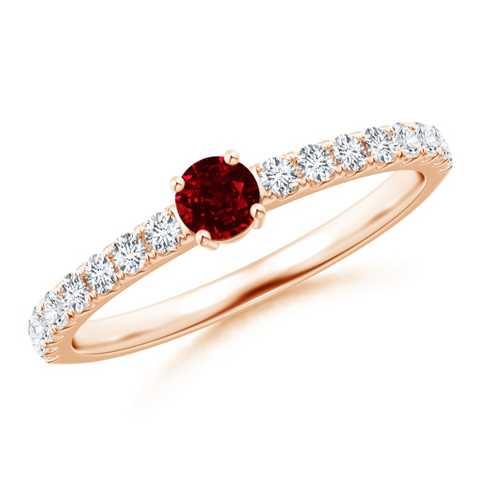 3.5mm AAAA Classic Solitaire Ruby Promise Ring with Pavé Diamonds in Rose Gold