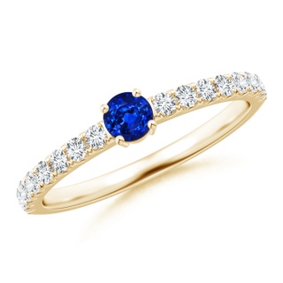 3.5mm AAAA Classic Solitaire Sapphire Promise Ring with Pavé Diamonds in Yellow Gold