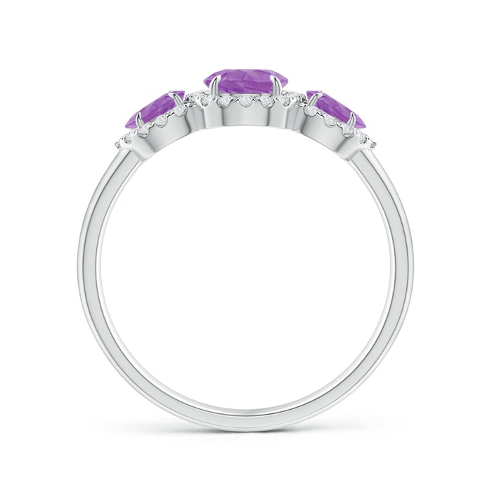 7x5mm A Claw-Set Pear Amethyst Three Stone Ring with Diamond Halo in White Gold product image