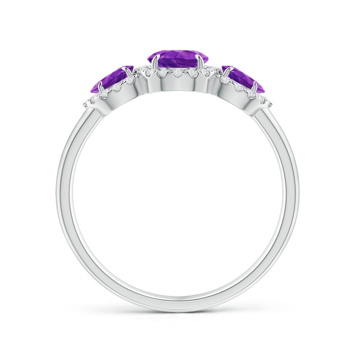 7x5mm AAAA Claw-Set Pear Amethyst Three Stone Ring with Diamond Halo in P950 Platinum Product Image