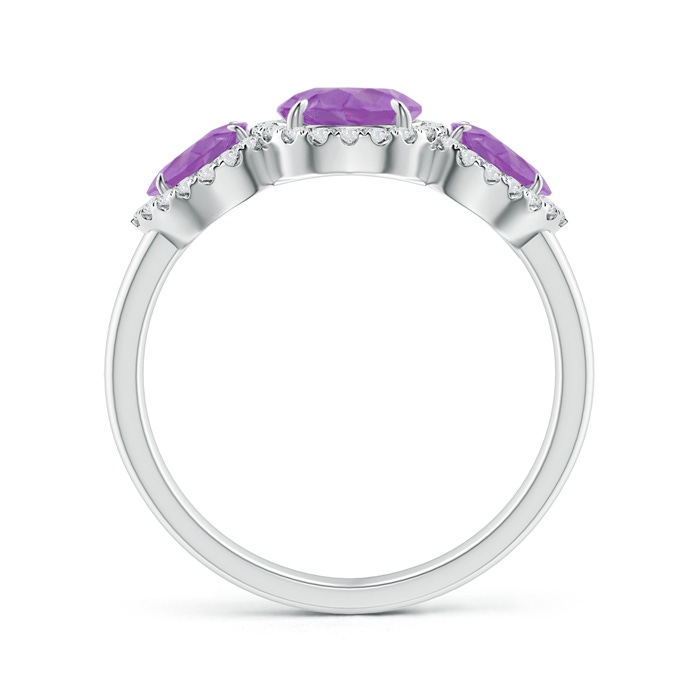 8x6mm A Claw-Set Pear Amethyst Three Stone Ring with Diamond Halo in White Gold product image