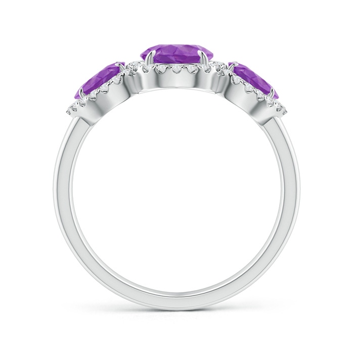 8x6mm AA Claw-Set Pear Amethyst Three Stone Ring with Diamond Halo in White Gold product image