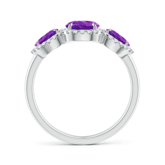 8x6mm AAAA Claw-Set Pear Amethyst Three Stone Ring with Diamond Halo in White Gold product image