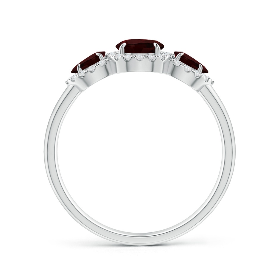 7x5mm A Claw-Set Pear Garnet Three Stone Ring with Diamond Halo in P950 Platinum product image