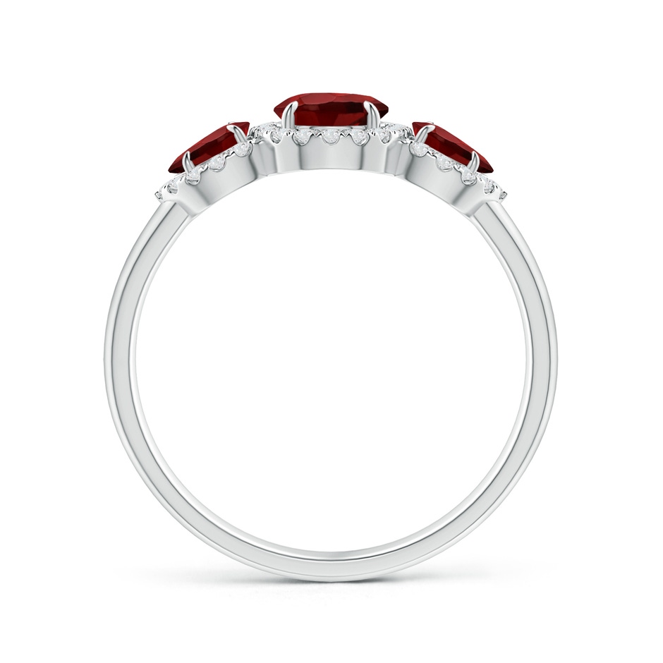 7x5mm AAAA Claw-Set Pear Garnet Three Stone Ring with Diamond Halo in P950 Platinum product image