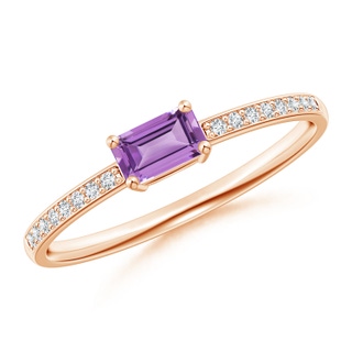 5x3mm A East-West Emerald-Cut Amethyst Solitaire Ring in 10K Rose Gold