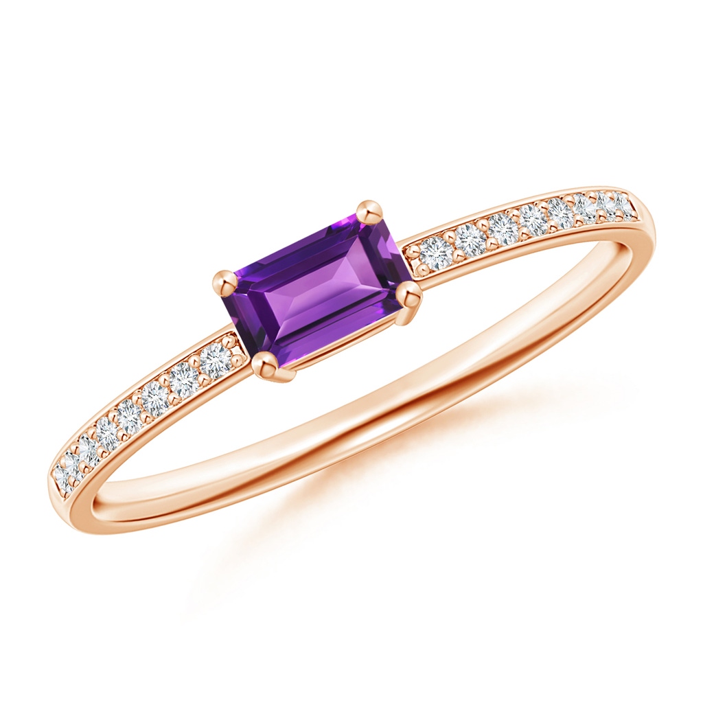 5x3mm AAAA East-West Emerald-Cut Amethyst Solitaire Ring in Rose Gold