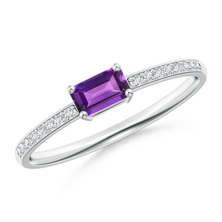 5x3mm AAAA East-West Emerald-Cut Amethyst Solitaire Ring in White Gold