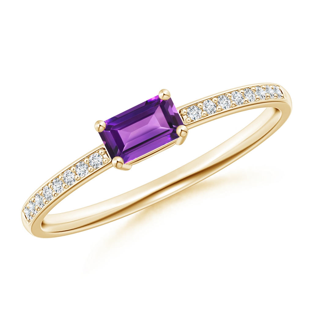 5x3mm AAAA East-West Emerald-Cut Amethyst Solitaire Ring in Yellow Gold