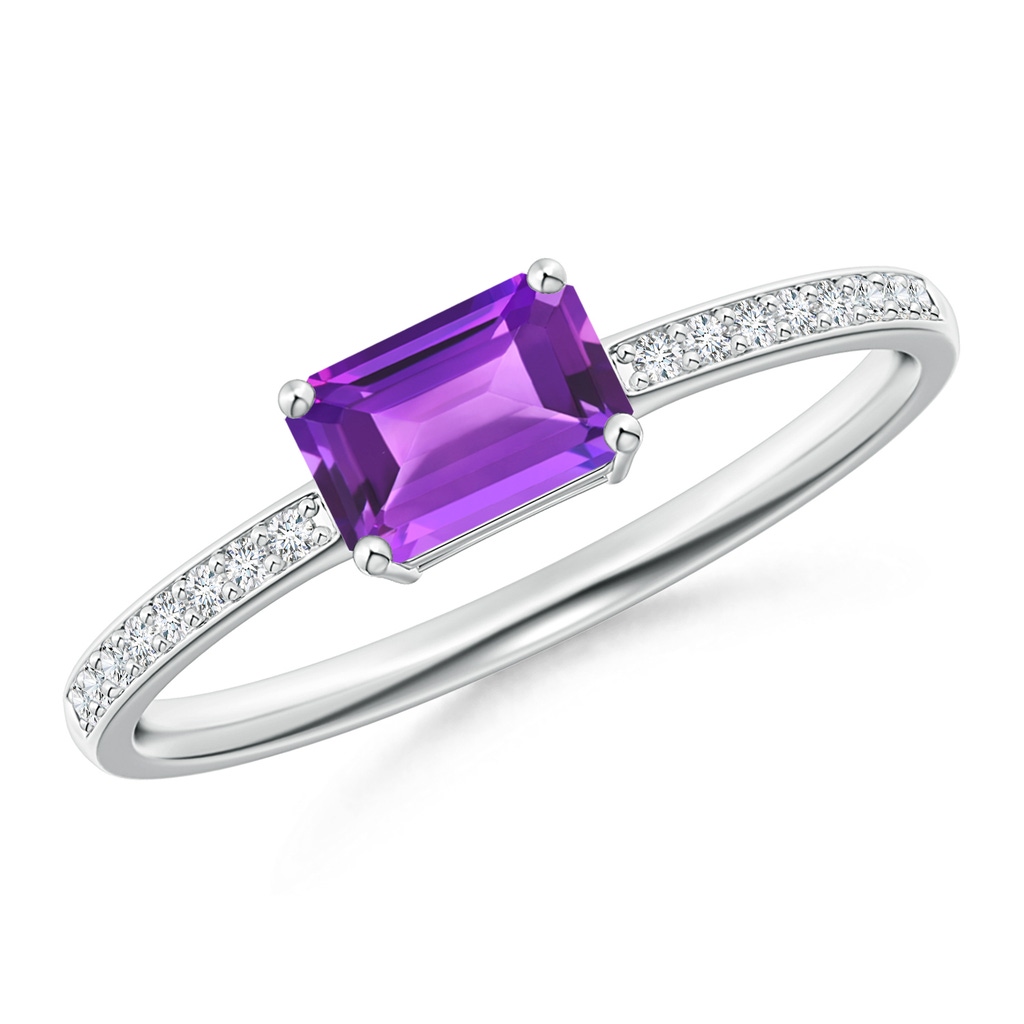 6x4mm AAA East-West Emerald-Cut Amethyst Solitaire Ring in White Gold