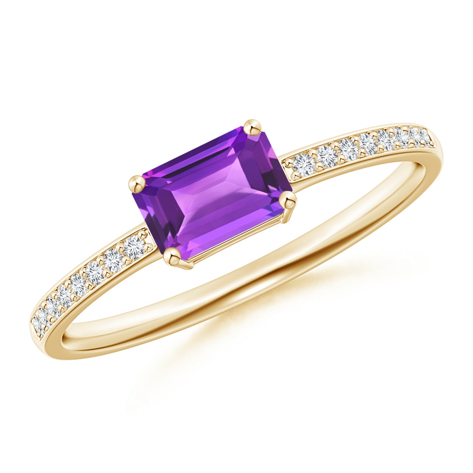 6x4mm AAA East-West Emerald-Cut Amethyst Solitaire Ring in Yellow Gold 