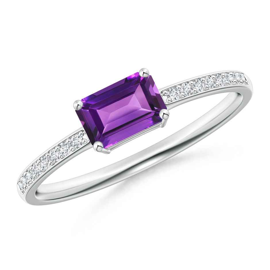 6x4mm AAAA East-West Emerald-Cut Amethyst Solitaire Ring in White Gold 