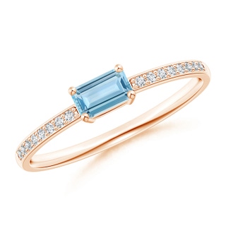 5x3mm AAA East-West Emerald-Cut Aquamarine Solitaire Ring in 9K Rose Gold
