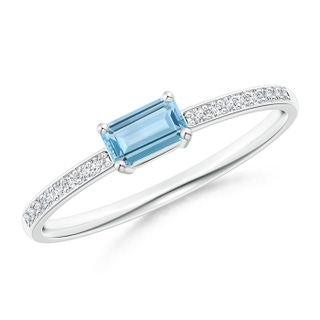 5x3mm AAA East-West Emerald-Cut Aquamarine Solitaire Ring in White Gold