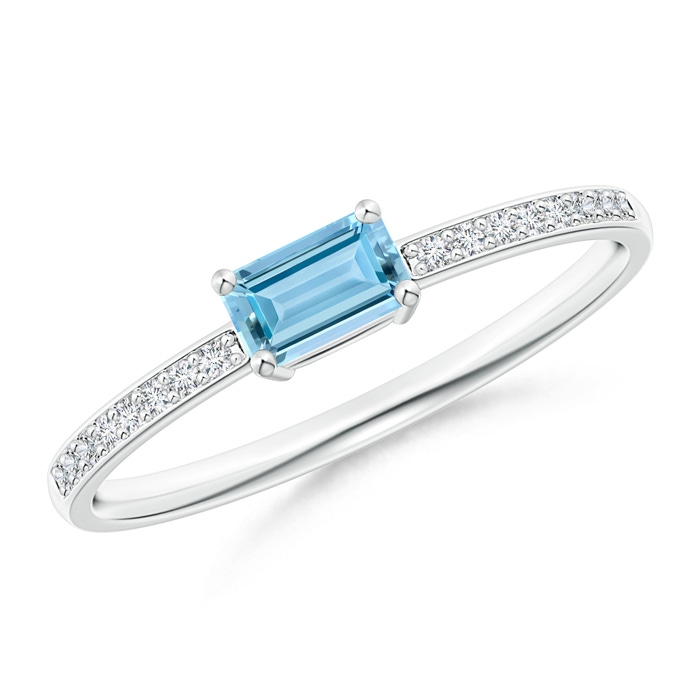 5x3mm AAAA East-West Emerald-Cut Aquamarine Solitaire Ring in White Gold