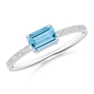 6x4mm AAAA East-West Emerald-Cut Aquamarine Solitaire Ring in P950 Platinum