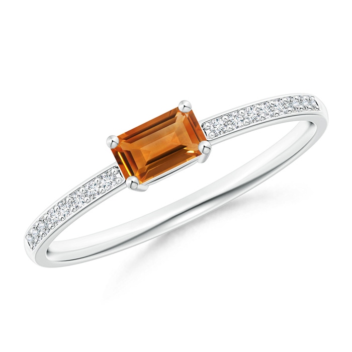 5x3mm AAA East-West Emerald-Cut Citrine Solitaire Ring in White Gold