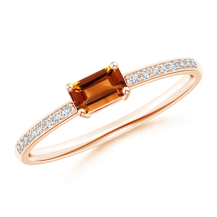 5x3mm AAAA East-West Emerald-Cut Citrine Solitaire Ring in Rose Gold