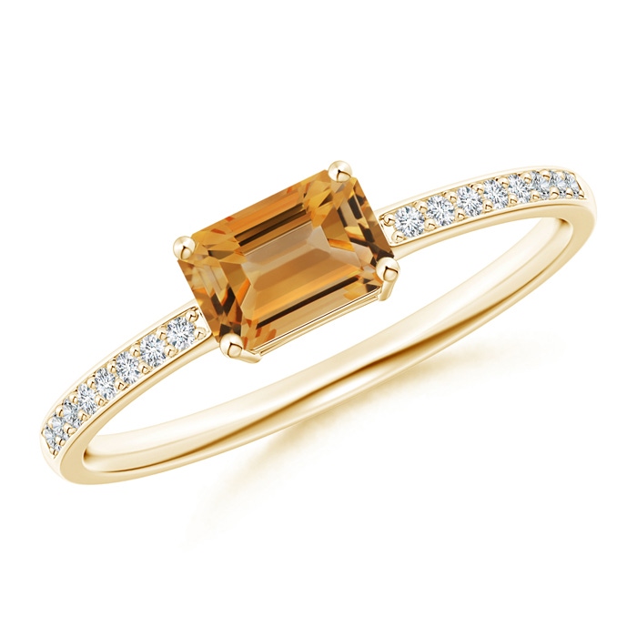 6x4mm A East-West Emerald-Cut Citrine Solitaire Ring in Yellow Gold 