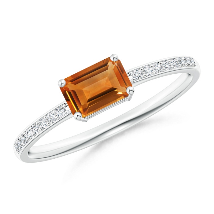 6x4mm AAA East-West Emerald-Cut Citrine Solitaire Ring in White Gold 
