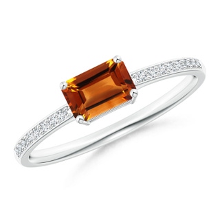 6x4mm AAAA East-West Emerald-Cut Citrine Solitaire Ring in P950 Platinum