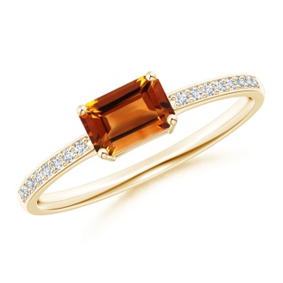 6x4mm AAAA East-West Emerald-Cut Citrine Solitaire Ring in Yellow Gold