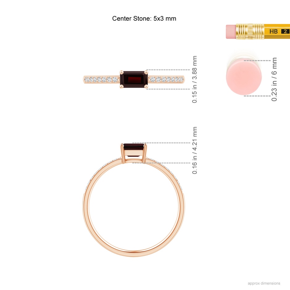 5x3mm A East-West Emerald-Cut Garnet Solitaire Ring in Rose Gold ruler
