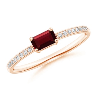 5x3mm AAA East-West Emerald-Cut Garnet Solitaire Ring in 9K Rose Gold