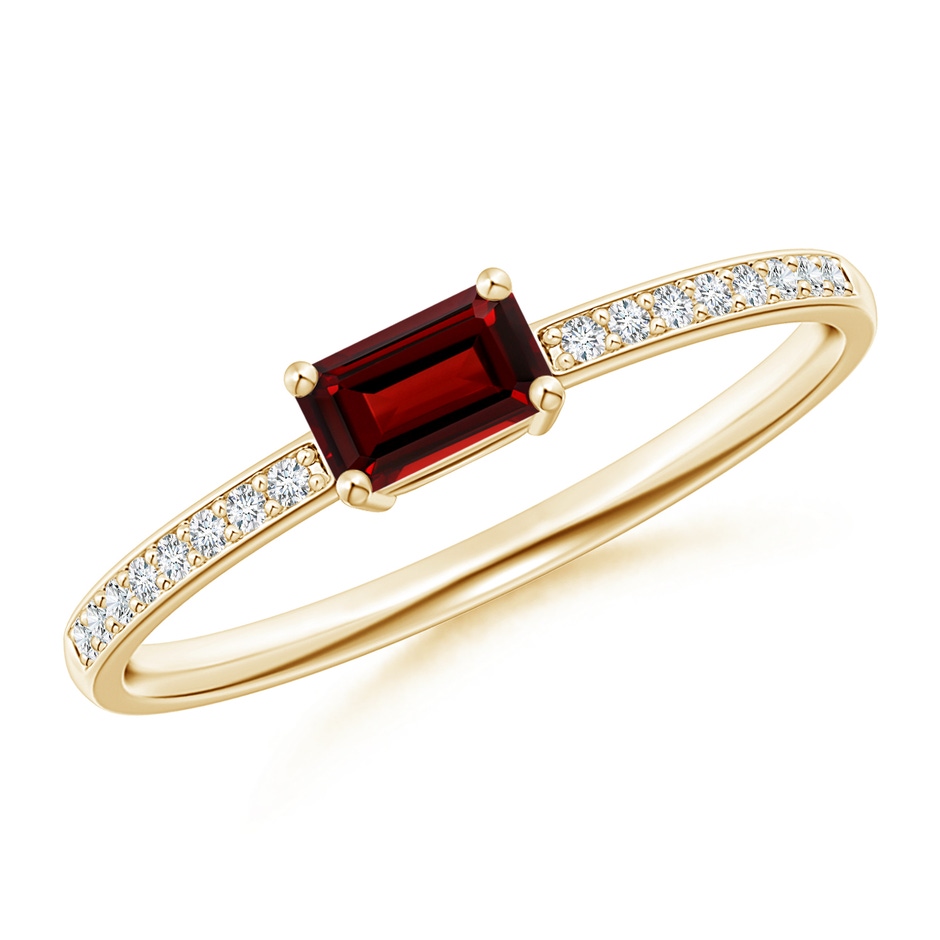 5x3mm AAAA East-West Emerald-Cut Garnet Solitaire Ring in 18K Yellow Gold 