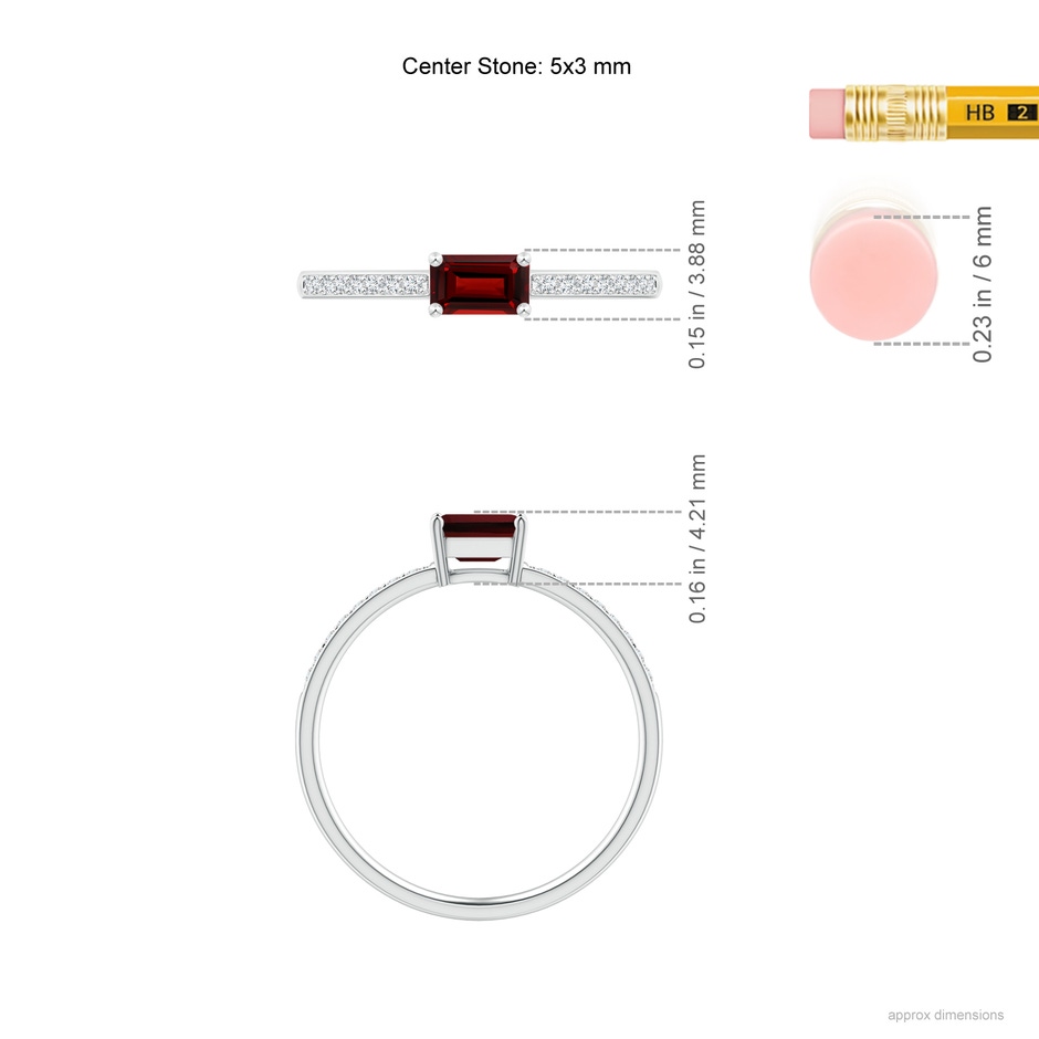5x3mm AAAA East-West Emerald-Cut Garnet Solitaire Ring in P950 Platinum ruler