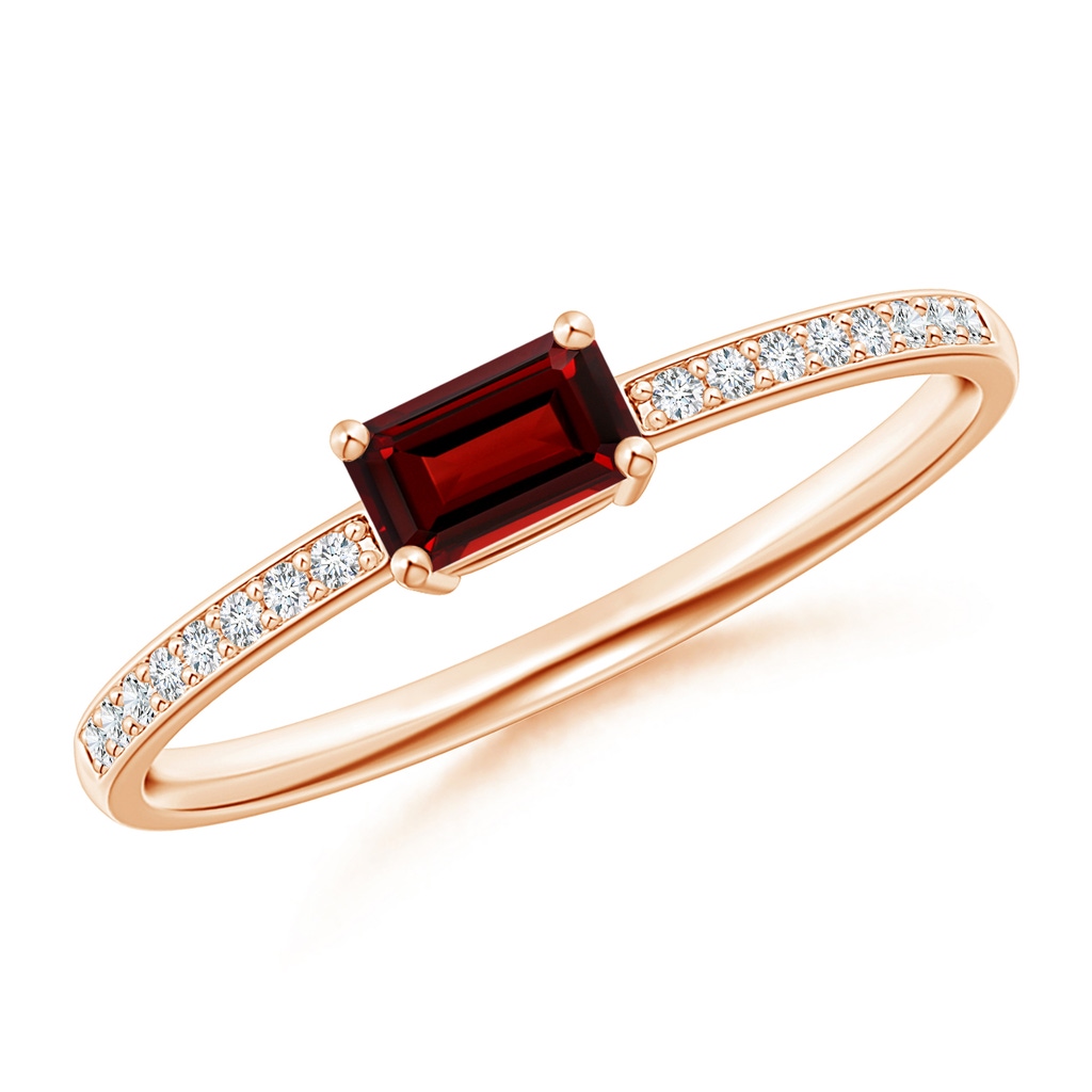 5x3mm AAAA East-West Emerald-Cut Garnet Solitaire Ring in Rose Gold