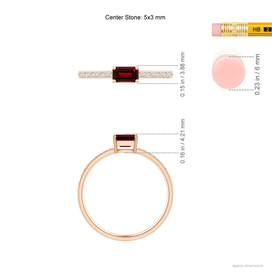 5x3mm AAAA East-West Emerald-Cut Garnet Solitaire Ring in Rose Gold ruler