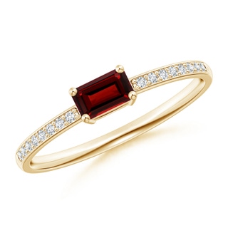 5x3mm AAAA East-West Emerald-Cut Garnet Solitaire Ring in Yellow Gold