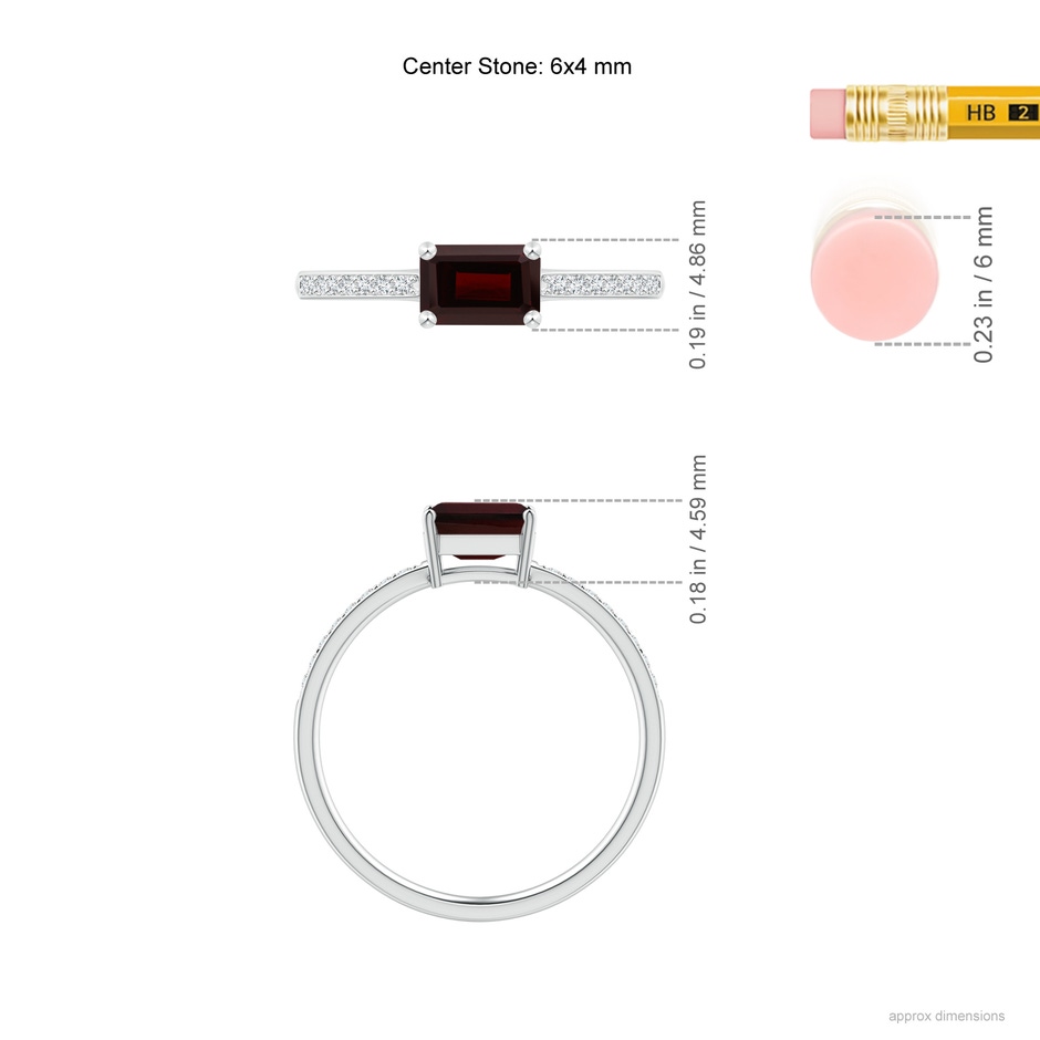 6x4mm A East-West Emerald-Cut Garnet Solitaire Ring in 18K White Gold ruler