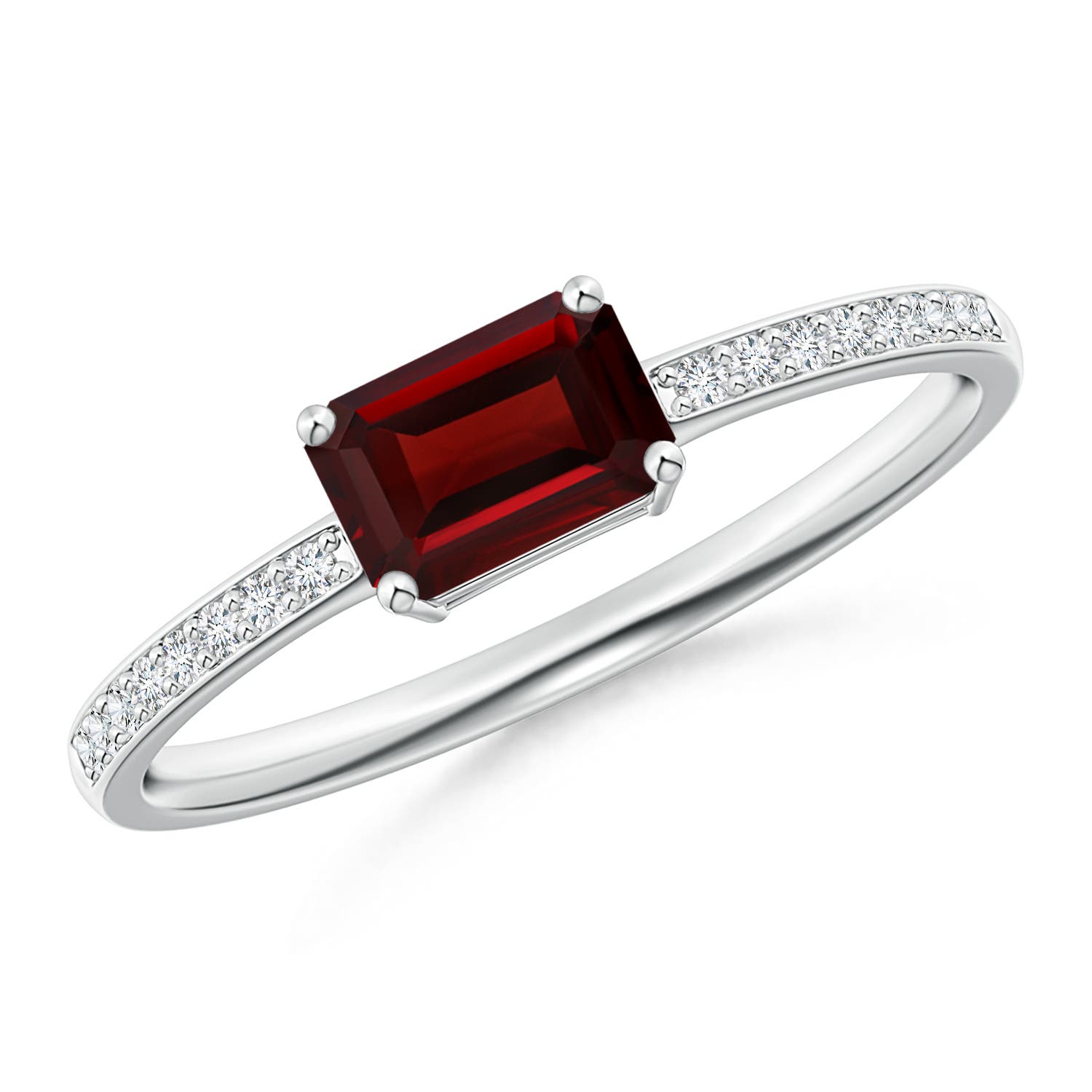 6x4mm AAA East-West Emerald-Cut Garnet Solitaire Ring in 18K White Gold