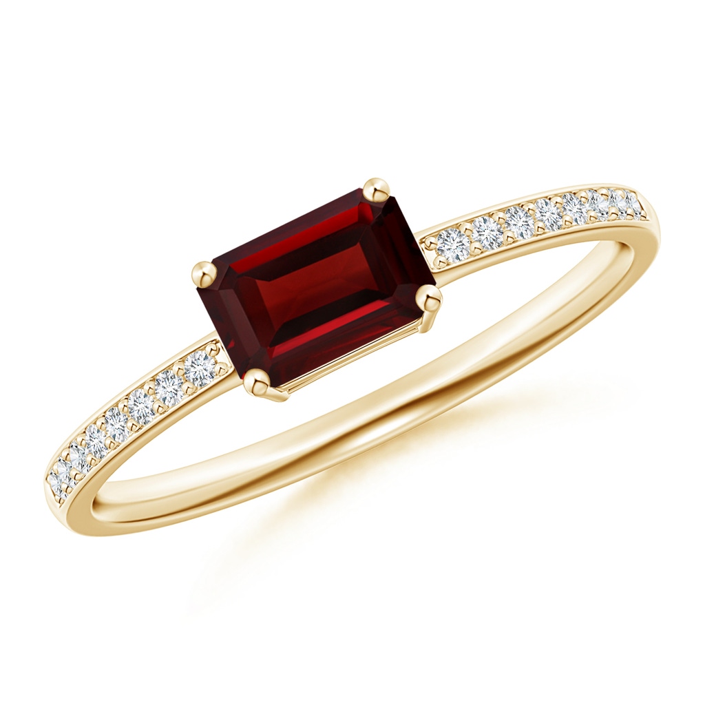 6x4mm AAA East-West Emerald-Cut Garnet Solitaire Ring in Yellow Gold