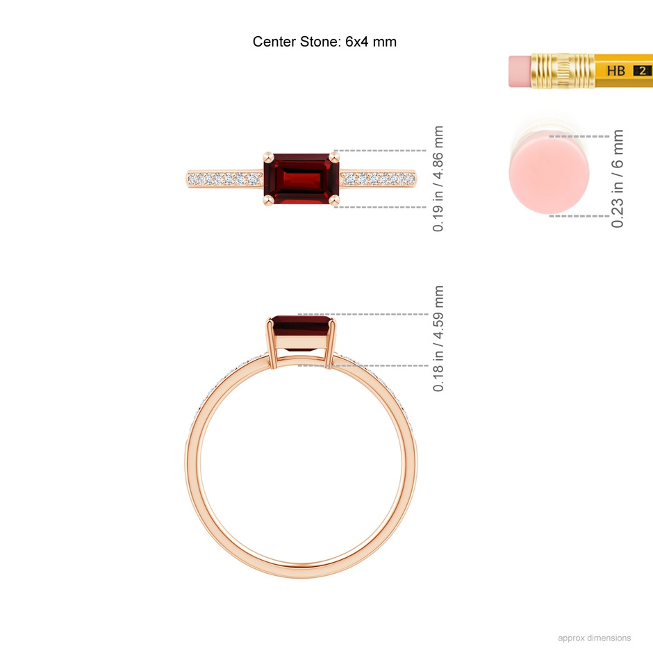 6x4mm AAAA East-West Emerald-Cut Garnet Solitaire Ring in 18K Rose Gold ruler