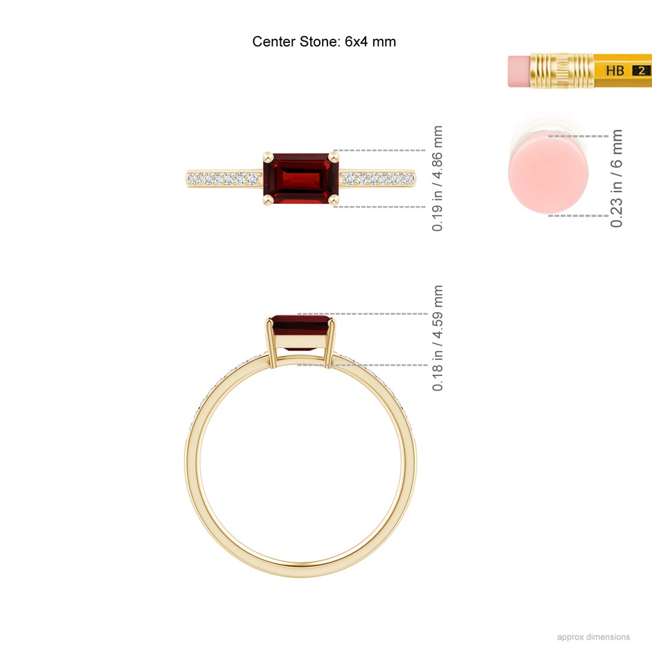 6x4mm AAAA East-West Emerald-Cut Garnet Solitaire Ring in 18K Yellow Gold ruler