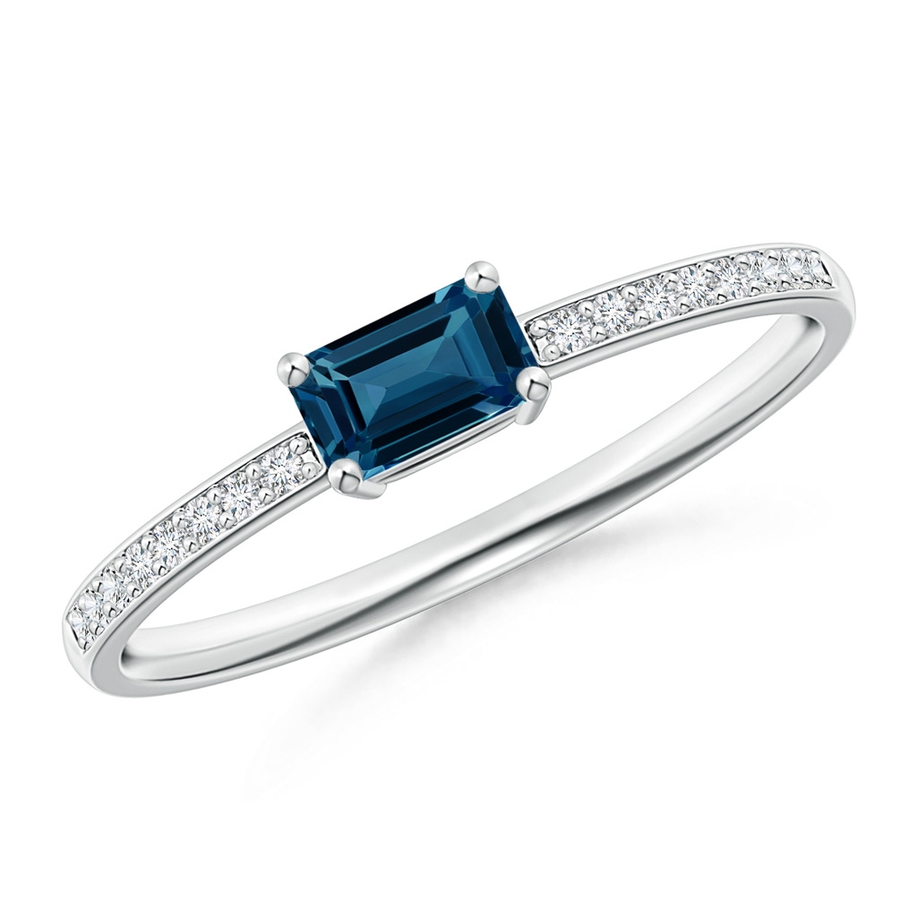 5x3mm AAAA East-West Emerald-Cut London Blue Topaz Solitaire Ring in White Gold